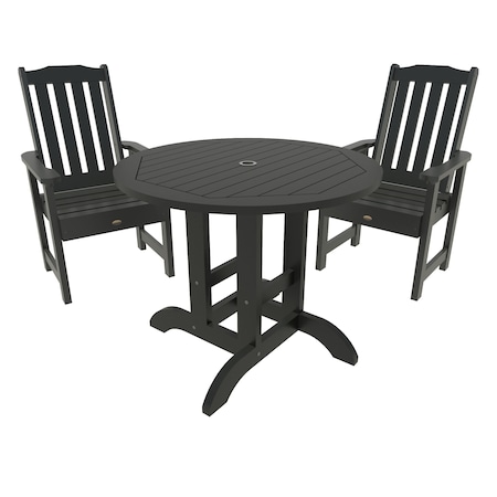 Highwood Usa Lehigh 3pc Round Outdoor Patio Furniture Dining Set AD-DNL36-BKE